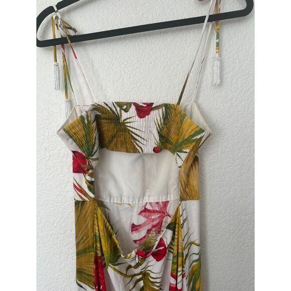 House of Harlow Midi Dress Size XS Linen-Blend Cut Out Smocked Back Bead Tassels - Picture 7 of 12